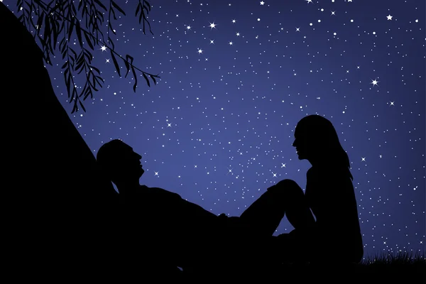 Lovers under night sky — Stock Vector