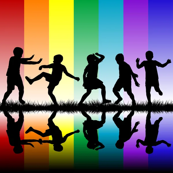 Children on rainbow background — Stock Vector