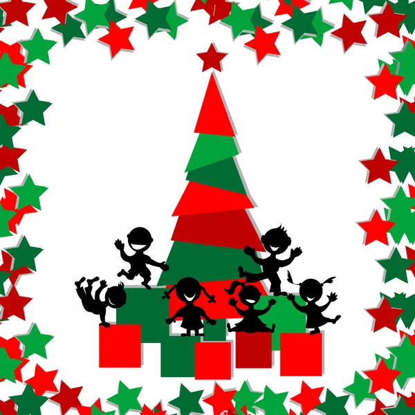 Carte de Noël avec enfants jouant — Image vectorielle