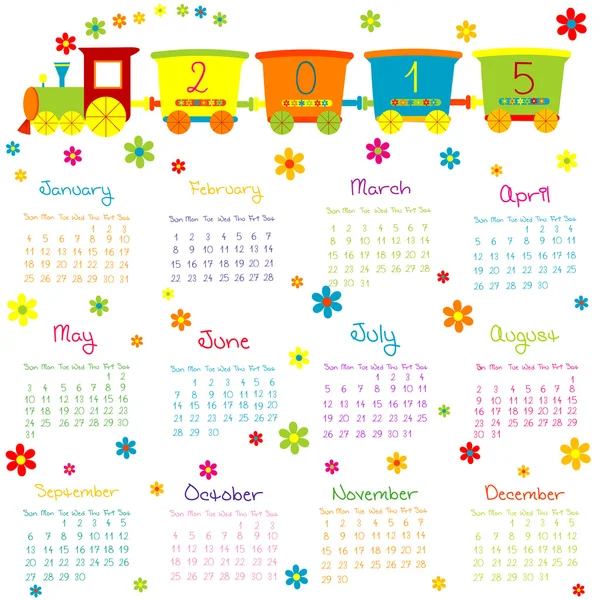 Calendário 2015 com trem de brinquedo — Vetor de Stock