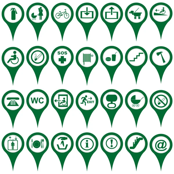 Kaart aanwijzers met verschillende symbolen — Stockvector