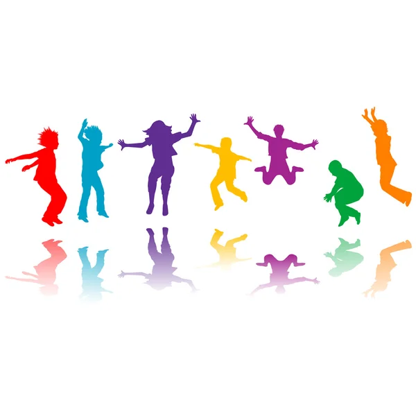 Children silhouettes jumping — Stock Vector