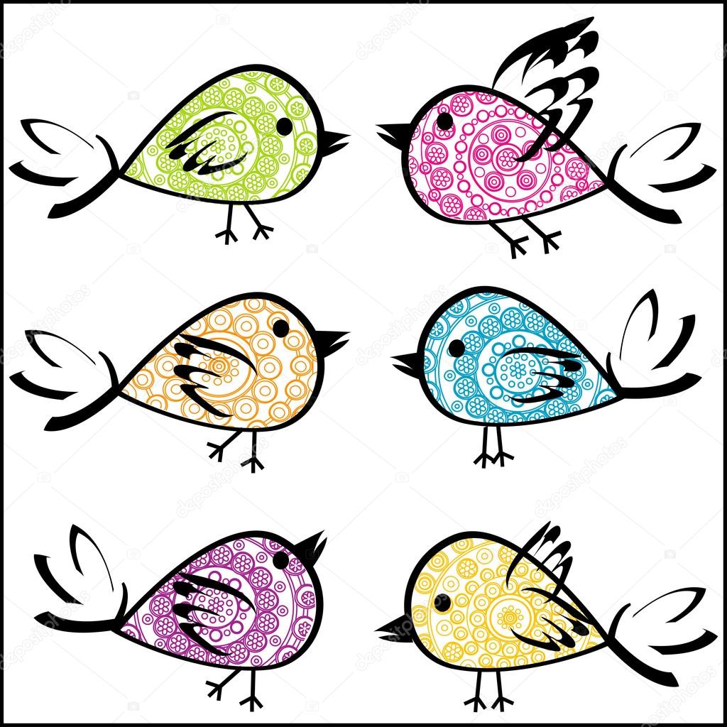 Colorful patterned birds