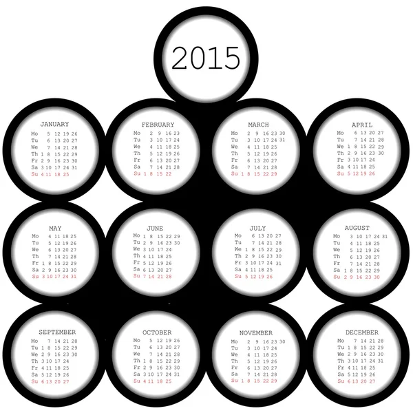 2015 black circles calendar for office — Stock Vector