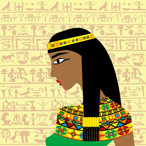 Ancient Egyptian woman profile over a background with Egyptian h — Stock Vector