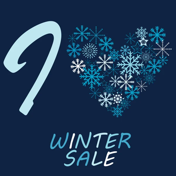 Illustration avec flocon de neige et message I love winter sale — Image vectorielle