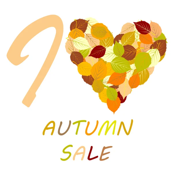 Illustration avec feuilles et message J'adore la vente d'automne — Image vectorielle