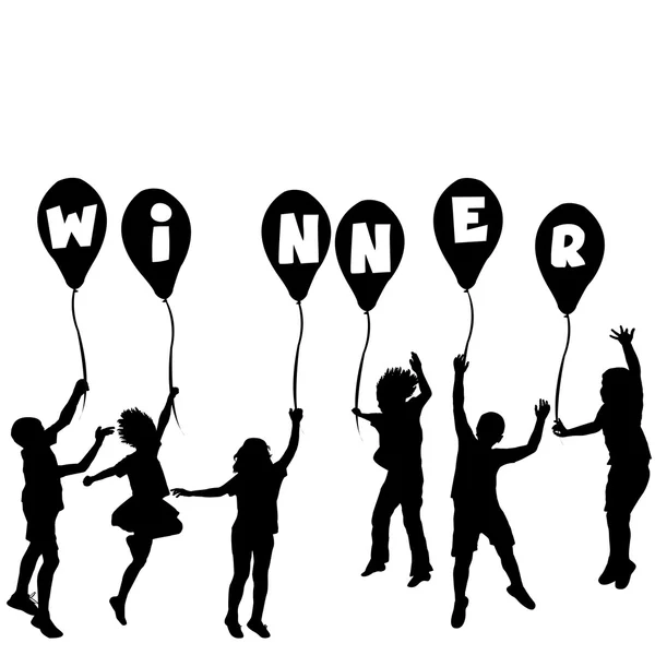 Vítěz koncept s dětmi siluety a balónky — Stockový vektor