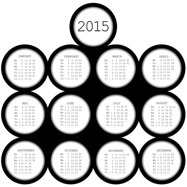 2015 czarne kółko kalendarz — Wektor stockowy