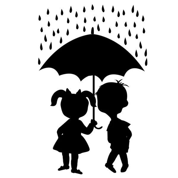 Children staying under umbrella — Stock Vector