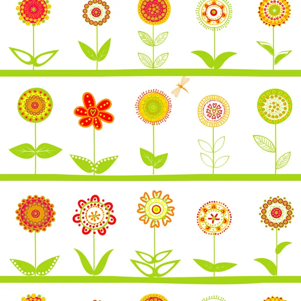 Reihen von Blumen nahtloses Muster — Stockvektor