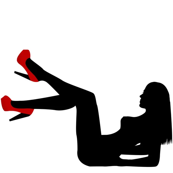 Sexy donna nuda silhouette con scarpe rosse — Vettoriale Stock