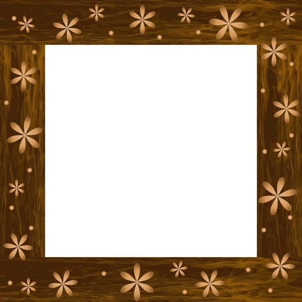 Marco de fotos de madera con flores talladas — Vector de stock