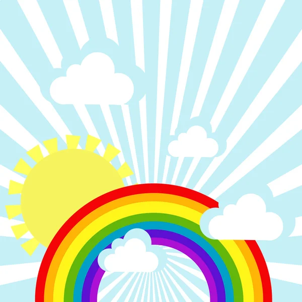 Hemelachtergrond met wolken, zon en regenboog — Stockvector