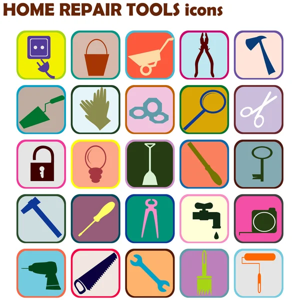 Ensemble d'icônes colorées avec des outils de réparation à domicile — Image vectorielle