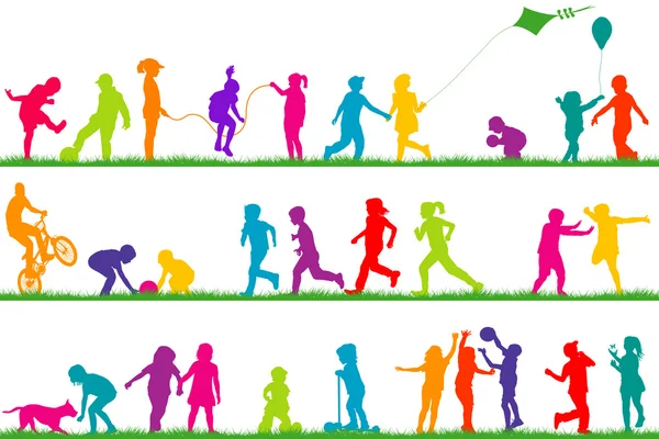 Set di sagome colorate per bambini che giocano all'aperto — Vettoriale Stock