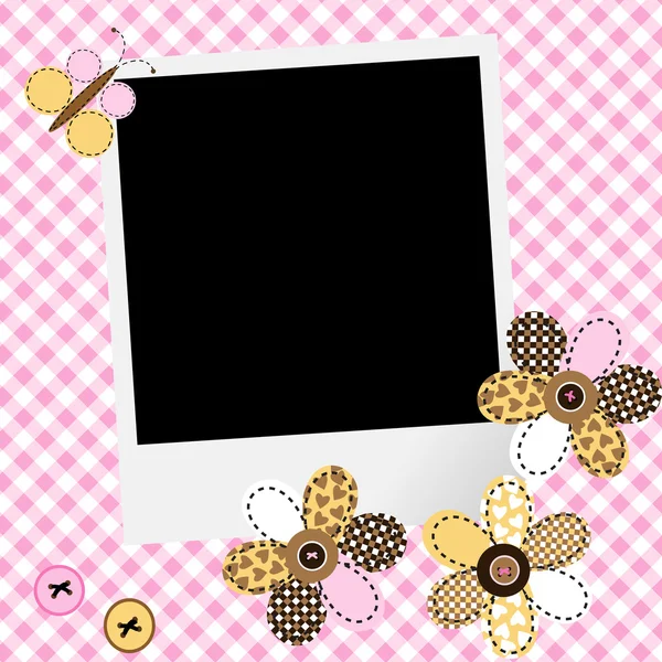 Scarpbook bébé fille design avec cadre photo et patchwork fleur — Image vectorielle