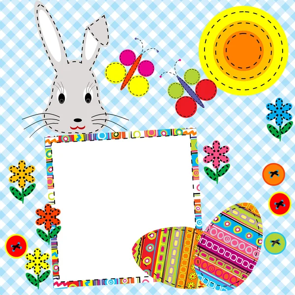 Patchwork Easter card with eggs and rabbit — Stock Vector