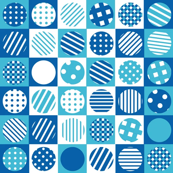 Blue geometrical background with squares and patterned circles — Stock Vector