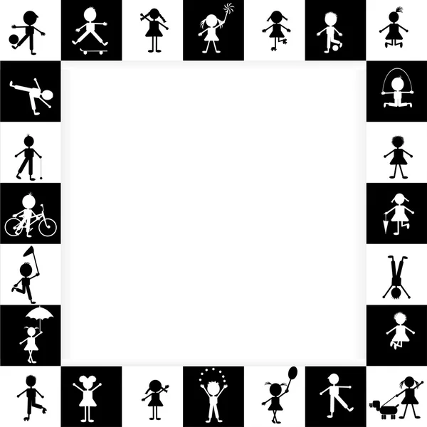 Zwart-wit frame met gestileerde kinderen — Stockvector