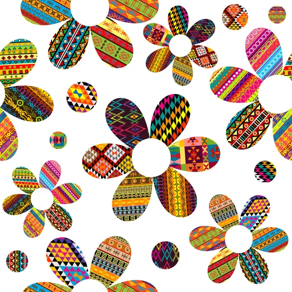 Motif sans couture avec motifs ethniques fleurs à motifs — Image vectorielle