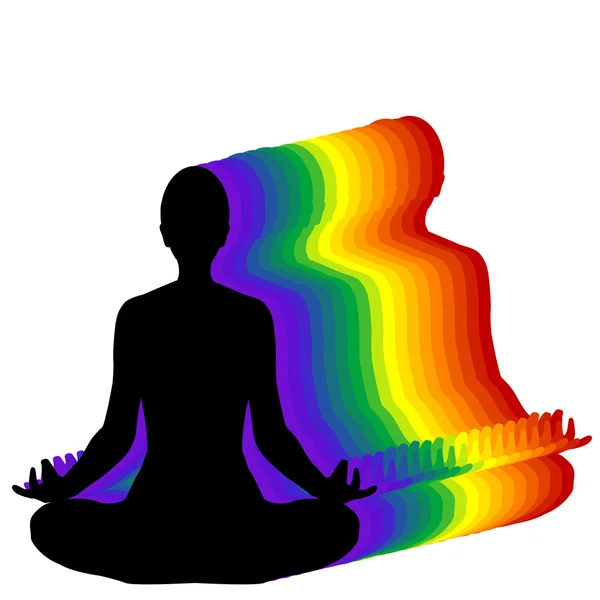 Woman sitting in yoga lotus position with aura — Stock Vector