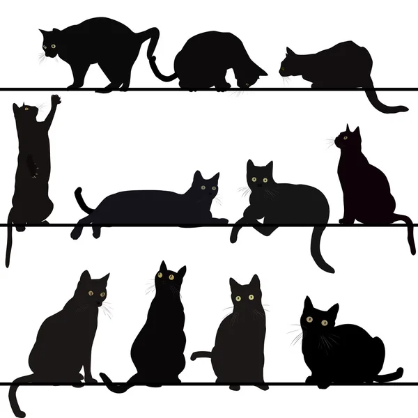 Kediler siluetleri kümesi — Stok Vektör