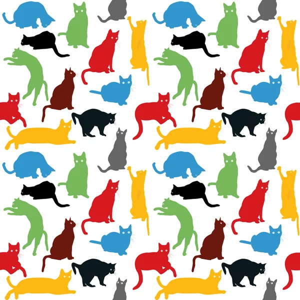 Nahtlos mit bunten Katzensilhouetten, Hintergrund für Kinder — Stockvektor