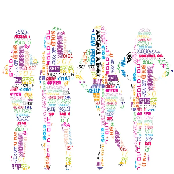 Women silhouettes patterned in advertisement template — Stock Vector