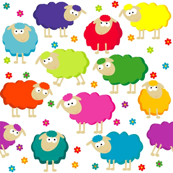 Fundo sem costura com ovelhas bonitos — Vetor de Stock