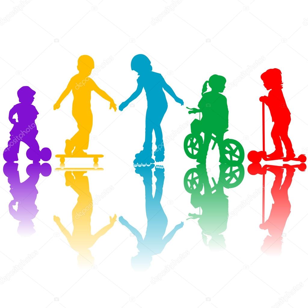 Colored silhouettes of active kids