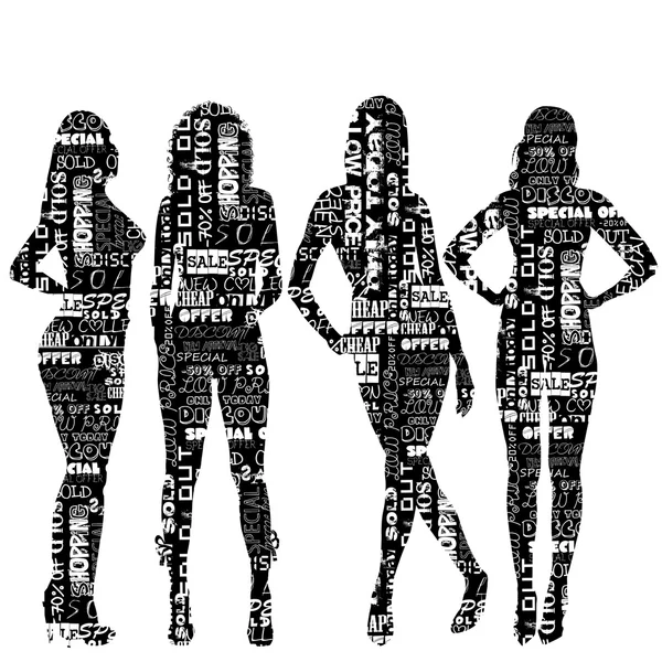 Kvinnor silhuetter mönstrad med försäljning meddelanden — Stockfoto