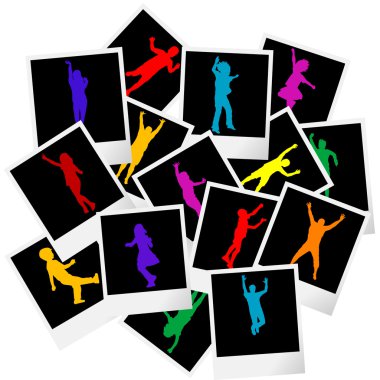 A pile of photo frames with children silhouettes clipart