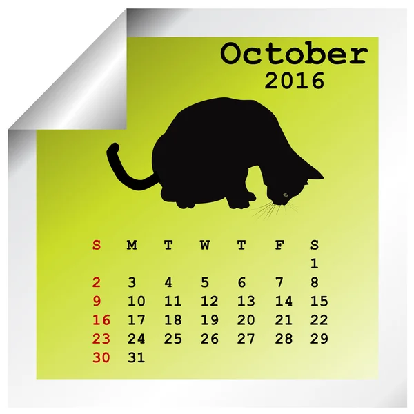October 2016 Calendar — Stock Vector