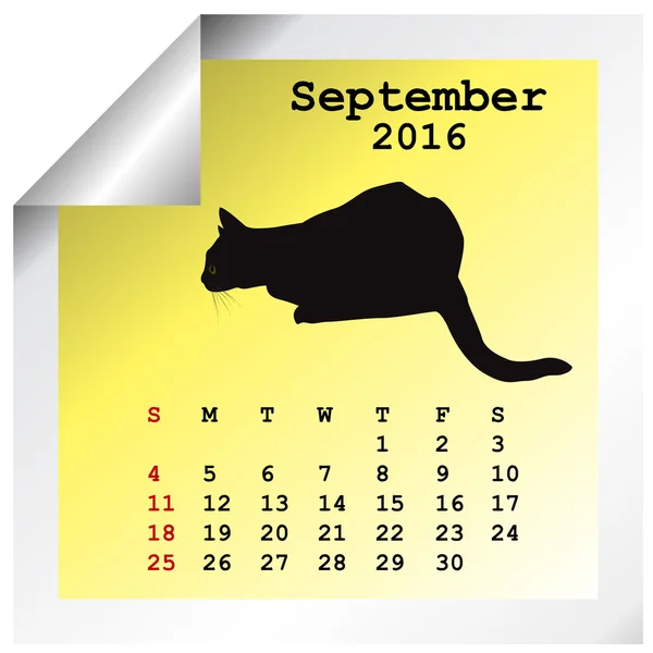 September 2016 kalender — Stock vektor
