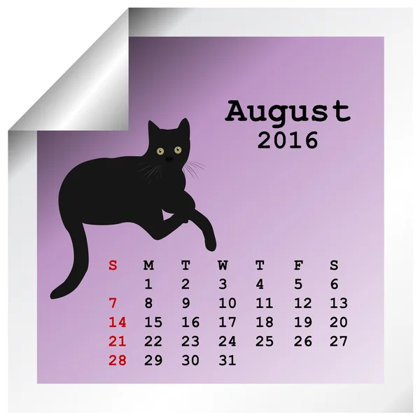 Augusti 2016 kalender — Stock vektor