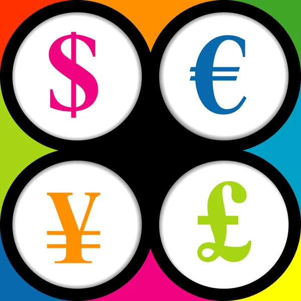 I segni valutari di Dollaro, Euro, Sterlina e Yen . — Foto Stock