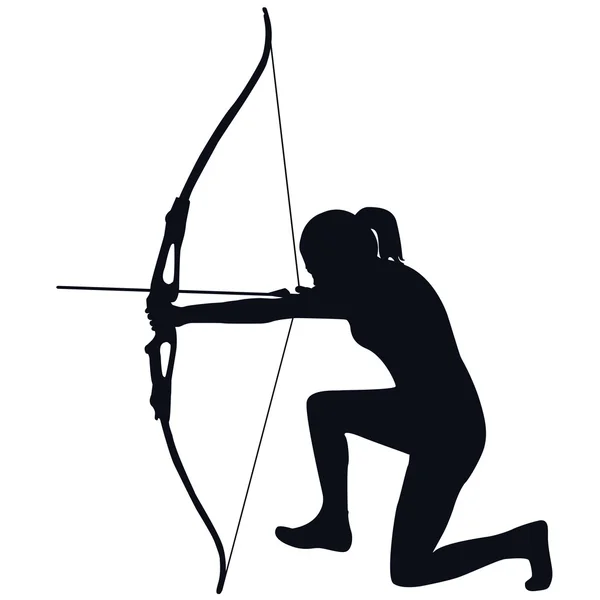 弓と矢を持つ女性アーチャー — ストックベクタ