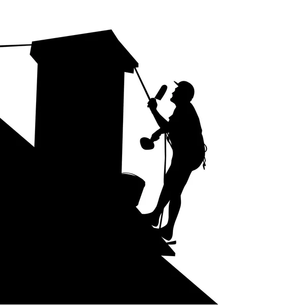 Trabalhador no telhado da casa — Vetor de Stock