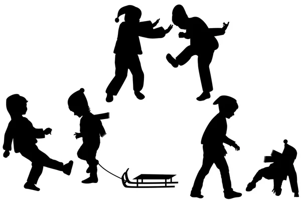 Silhouette di bambini che giocano — Vettoriale Stock