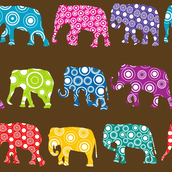 Colorful pattern with ornate patterned elephants — Stock Vector