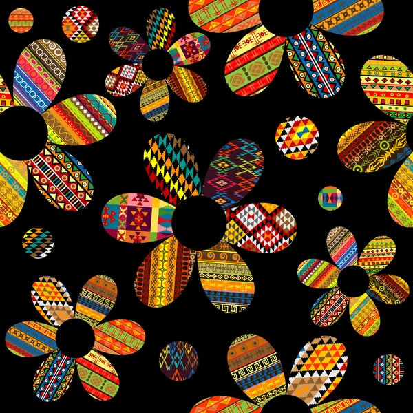 Motif sans couture avec motifs ethniques fleurs à motifs — Image vectorielle