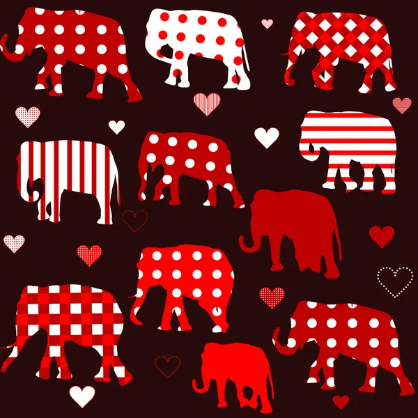 Fond sans couture avec des éléphants et des cœurs — Image vectorielle