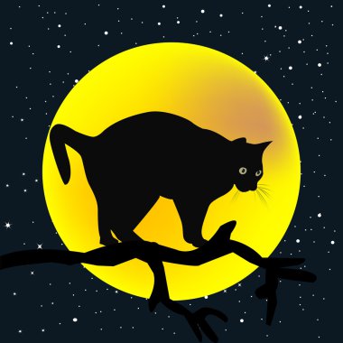Ağaç dalı ile a kedi içinde belgili tanımlık ay geçmiş