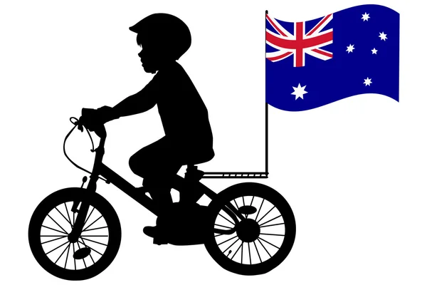 Ein Kind fährt Fahrrad mit australischer Flagge — Stockvektor