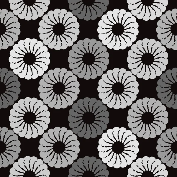 Fond noir et gris fleurs abstraites rondes blanches — Image vectorielle