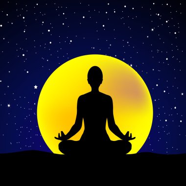 Pratik yoga gece gökyüzü arka plan, kadın silüeti