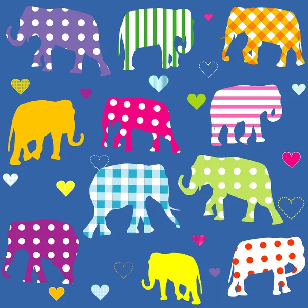 Patterned elephants, background for kids — Stock Vector