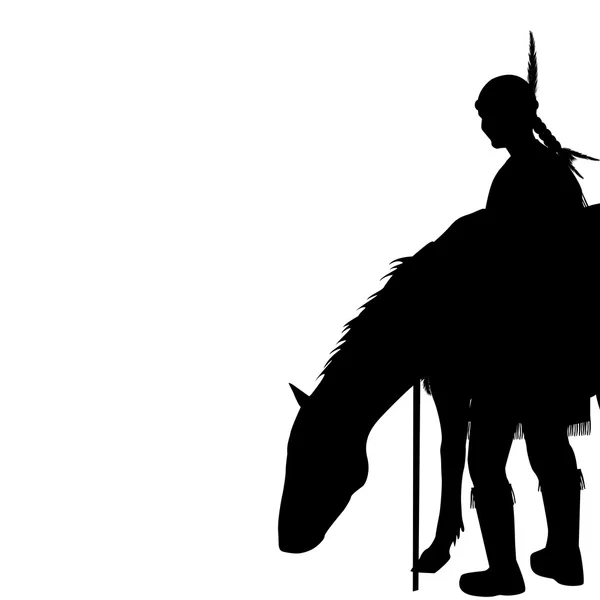 American Indian silhouet met paard — Stockvector