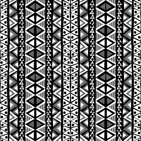 Siyah ve beyaz etnik motiflerle arka planda doodle stili — Stok Vektör